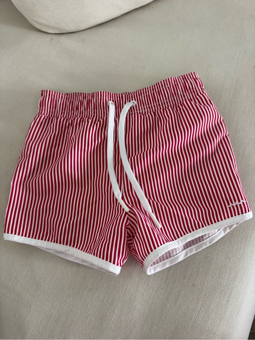 Kids Red & White Striped Swim Trunks with Drawstring